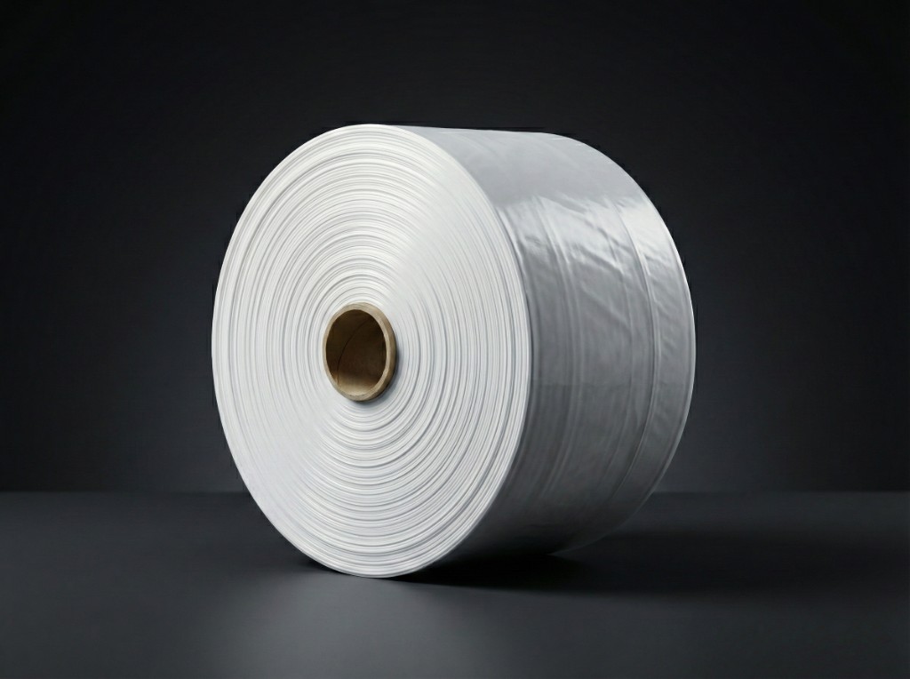 Large white industrial plastic film roll